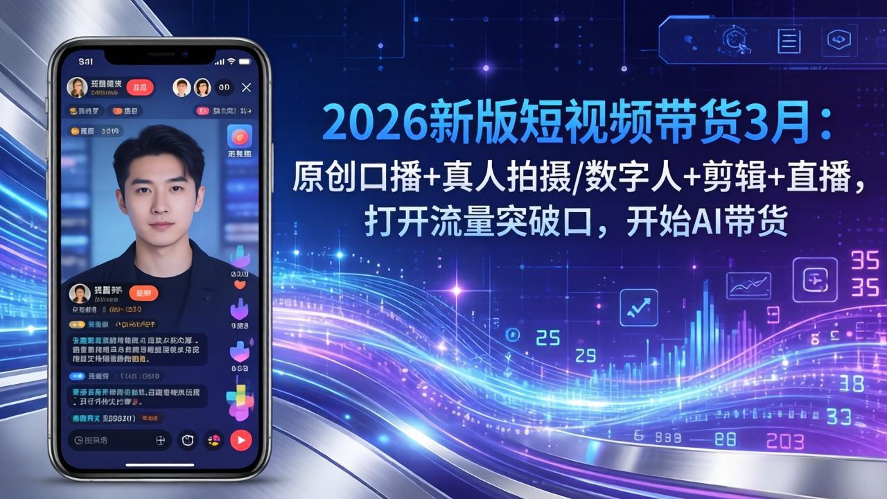 2026新版短视频带货3月：原创口播+真人拍摄/数字人+剪辑+直播，打开流量突破口，开始AI带货-心语项目网