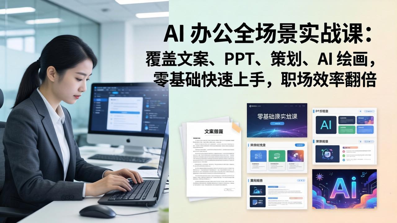 AI 办公全场景实战课：覆盖文案、PPT、策划、AI 绘画，零基础快速上手，职场效率翻倍-心语项目网