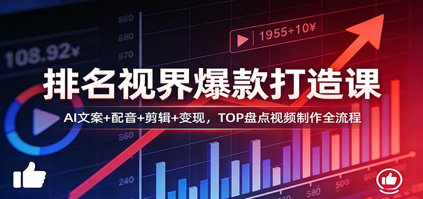 排名视界爆款打造课：AI文案+配音+剪辑+变现，TOP盘点视频制作全流程-心语项目网