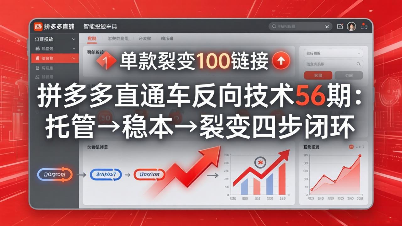 拼多多直通车反向技术56期：托管→稳本→裂变四步闭环，单款裂变100链接抢占核心流量-心语项目网