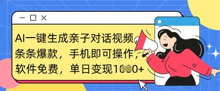 AI一键生成亲子对话视频，条条爆款，一部手机即可操作，单日变现数张-心语项目网