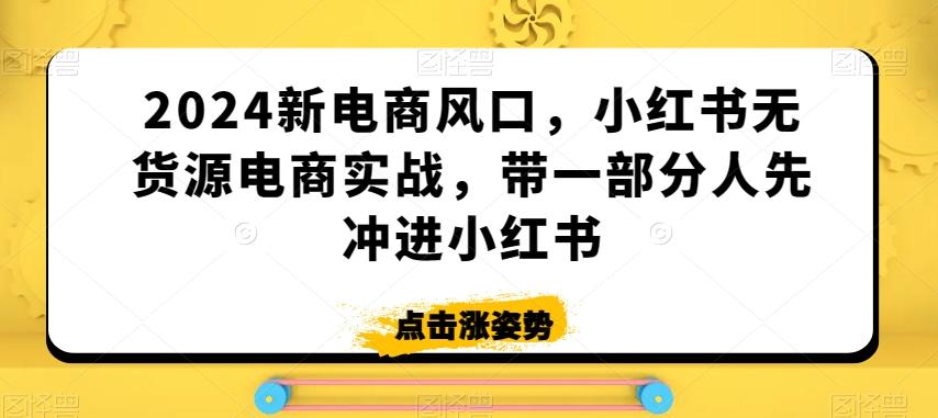 2024新电商风口,小红书无货源电商实战,带一部分人先冲进小红书