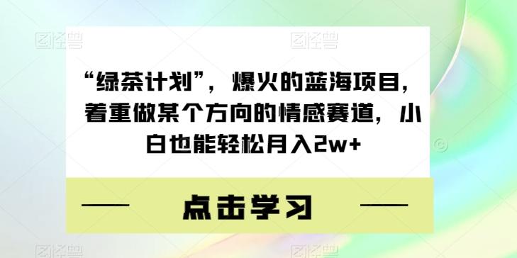“绿茶计划”，爆火的蓝海项目，着重做某个方向的情感赛道，小白也能轻松月入2w+【揭秘】-心语项目网