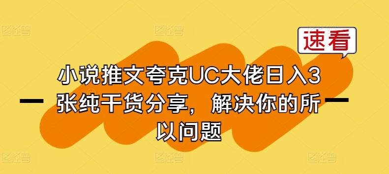 小说推文夸克UC大佬日入3张纯干货分享，解决你的所以问题-心语项目网