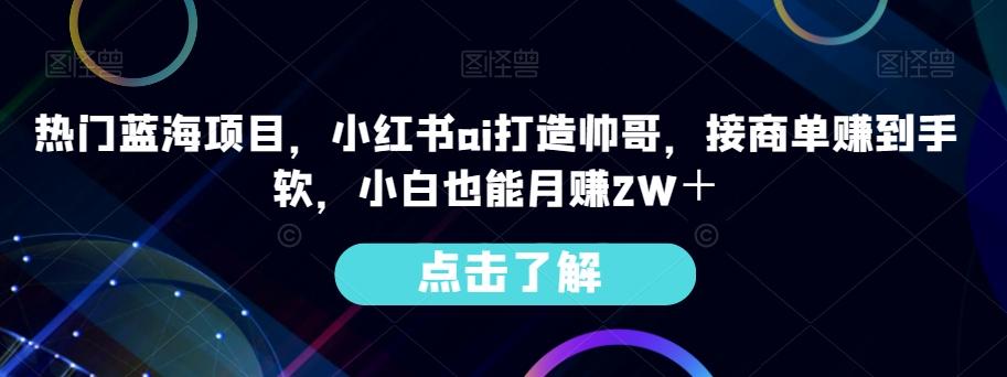 热门蓝海项目，小红书ai打造帅哥，接商单赚到手软，小白也能月赚2W＋-心语项目网