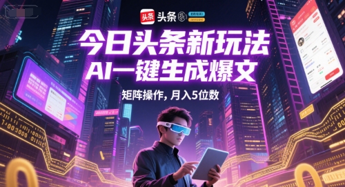 今日头条新玩法，AI一键生成爆文，矩阵操作，月入5位数-心语项目网