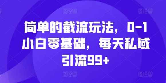 简单的截流玩法，0-1小白零基础，每天私域引流99+【揭秘】-心语项目网