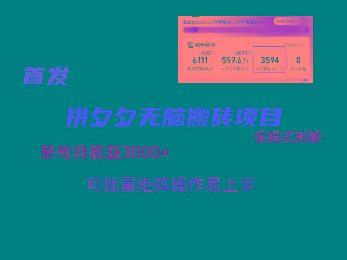 拼夕夕无脑搬砖，单号稳定收益3000+，保姆式拆解-心语项目网