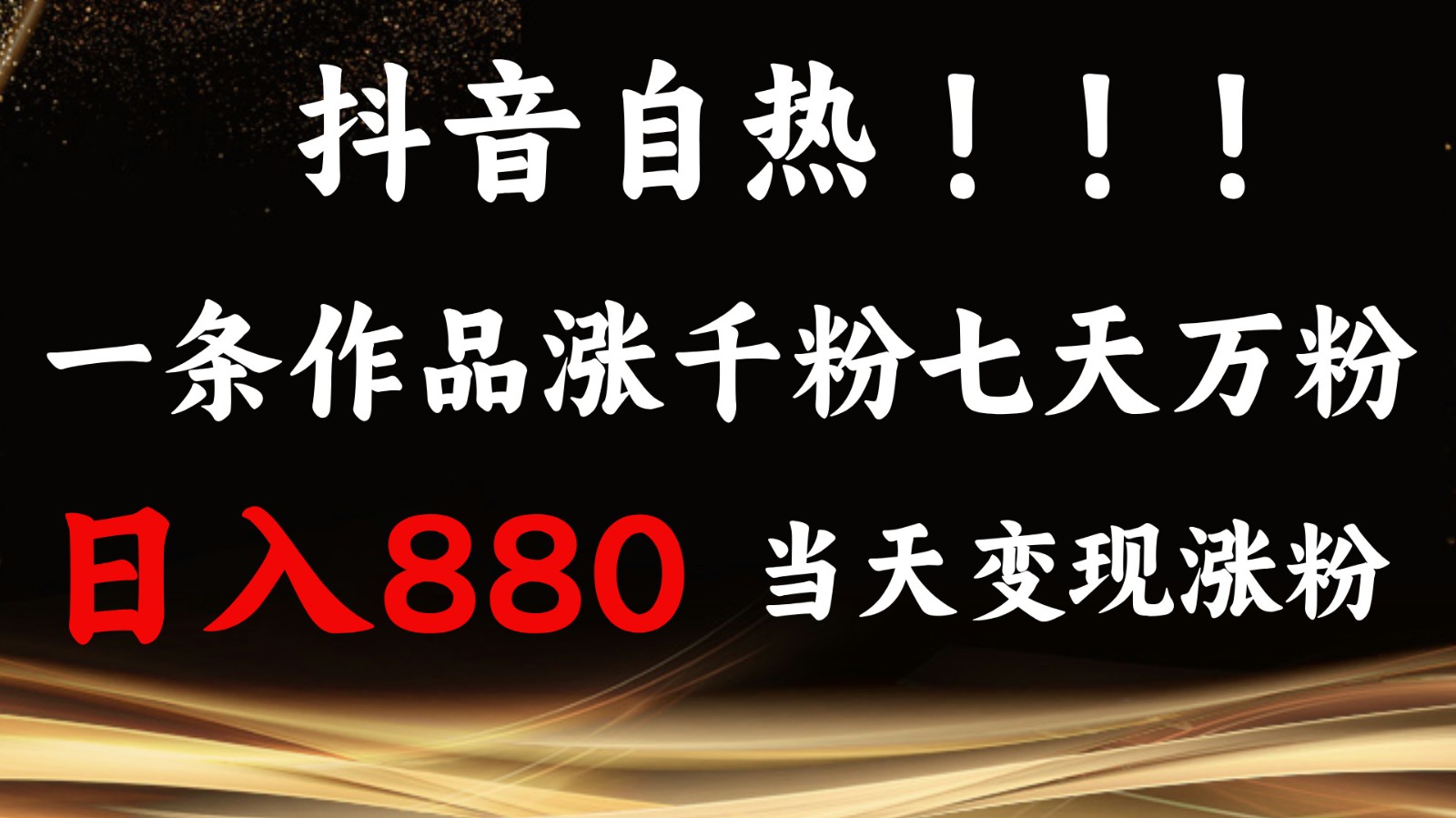 抖音小红书自热，一条作品1000粉，7天万粉，单日变现880收益-心语项目网