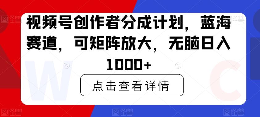 视频号创作者分成计划，蓝海赛道，可矩阵放大，无脑日入1000+-心语项目网