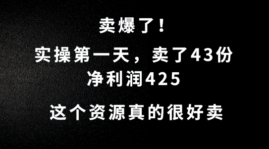 这个资源，需求很大，实操第一天卖了43份，净利润425【揭秘】-心语项目网