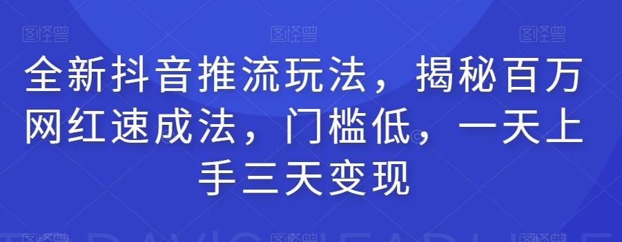 全新抖音推流玩法，揭秘百万网红速成法，门槛低，一天上手三天变现-心语项目网
