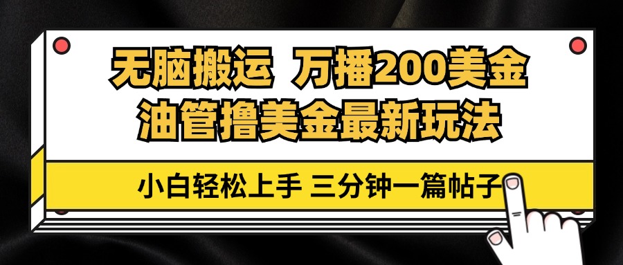 油管无脑搬运撸美金玩法教学，万播200刀，三分钟一篇帖子，小白轻松上手-心语项目网