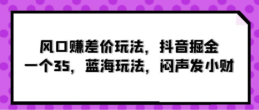 (10022期)风口赚差价玩法，抖音掘金，一个35，蓝海玩法，闷声发小财-心语项目网