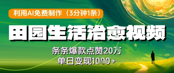 利用AI免费制作田园生活治愈视频，条条爆款点赞20W，单日变现几张-心语项目网