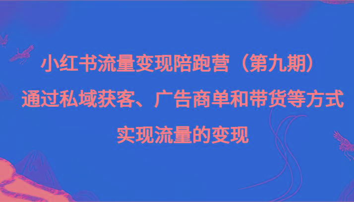 小红书流量变现陪跑营（第九期）通过私域获客、广告商单和带货等方式实现流量变现-心语项目网