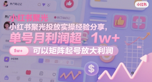小红书聚光投放实操经验分享，单号月利润超1w+，可以矩阵起号放大利润-心语项目网
