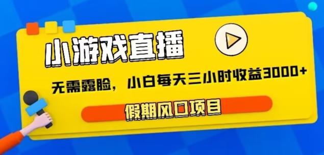 小游戏直播，假期风口项目，无需露脸，小白每天三小时，到账3000+-心语项目网