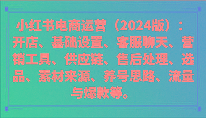 小红书电商运营(2024版)：开店、设置、供应链、选品、素材、养号、流量与爆款等-心语项目网
