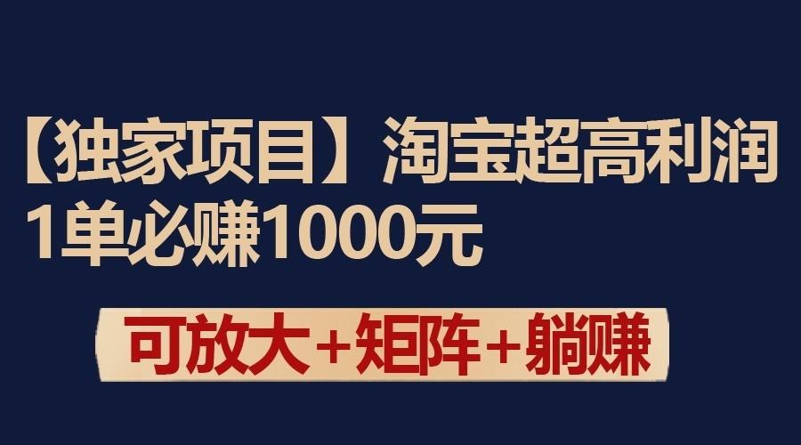 独家淘宝超高利润项目：1单必赚1000元，可放大可矩阵操作-心语项目网