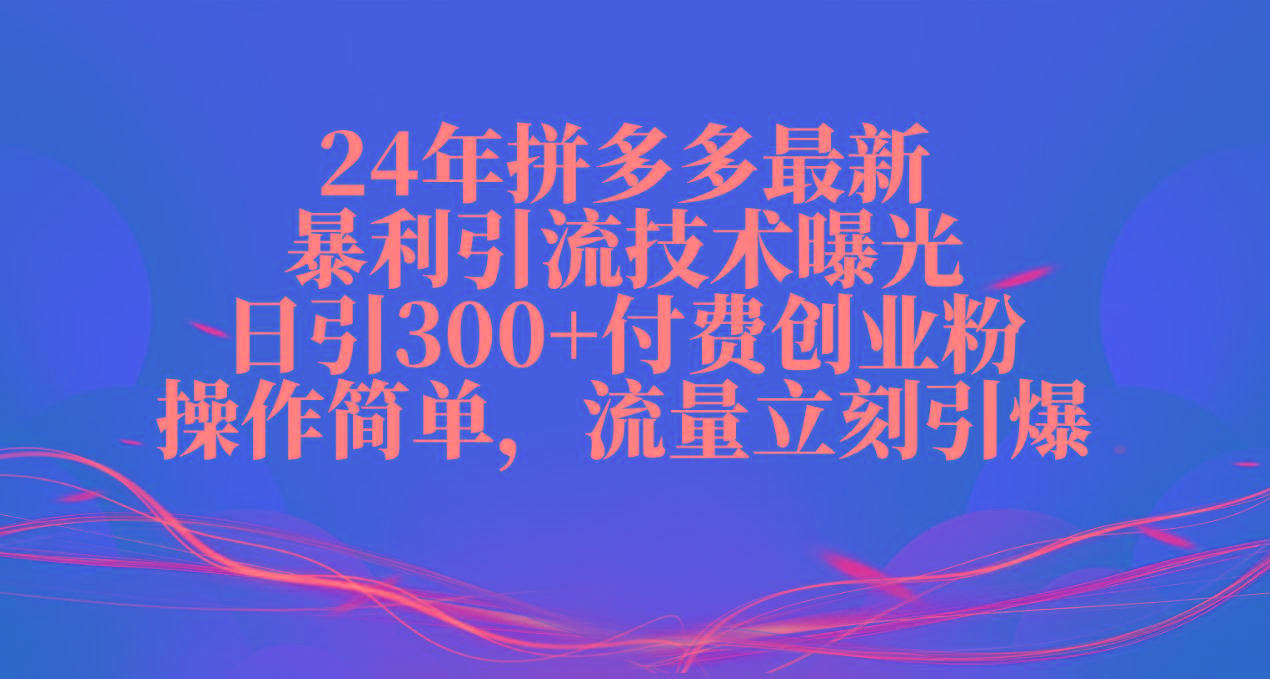 24年拼多多最新暴利引流技术曝光，日引300+付费创业粉，操作简单，流量…-心语项目网
