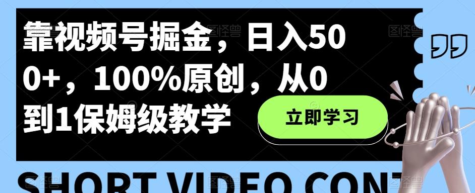 靠视频号掘金，日入500+，100%原创，从0到1保姆级教学-心语项目网
