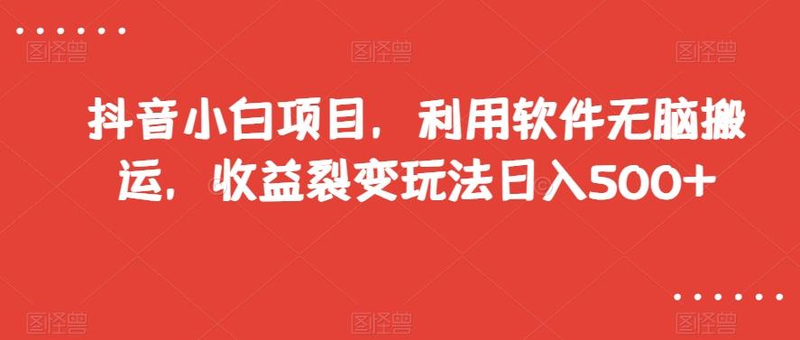 抖音小白项目，利用软件无脑搬运，收益裂变玩法日入500+【揭秘】-心语项目网