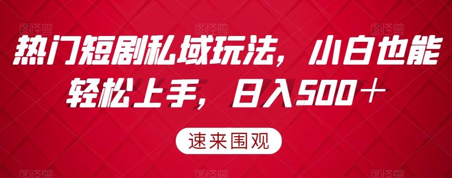 热门短剧私域玩法，小白也能轻松上手，日入500＋-心语项目网