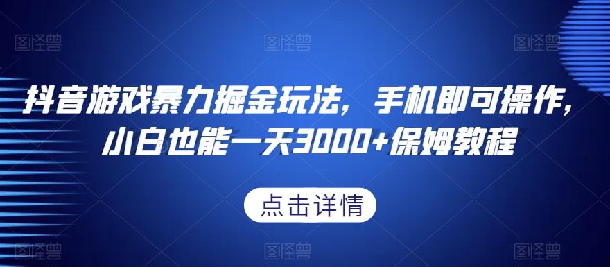 抖音游戏暴力掘金玩法，手机即可操作，小白也能一天3000+保姆教程【揭秘】-心语项目网