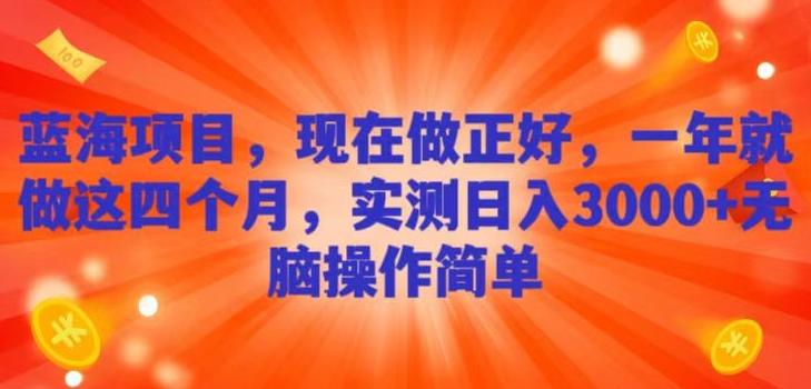 蓝海项目，现在做正好，一年就做这4个月，实测日入3000+，无脑简单操作！-心语项目网
