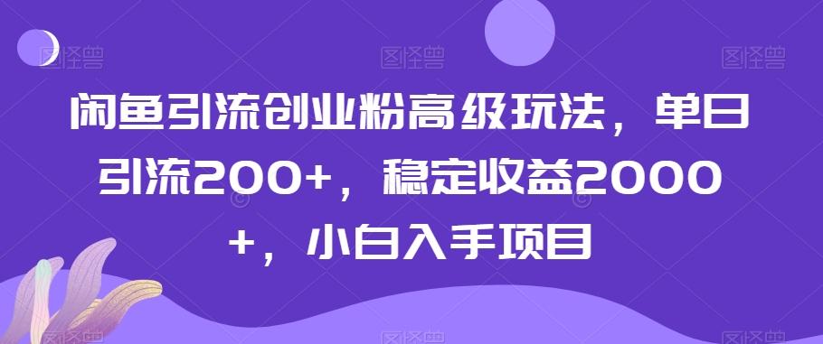 闲鱼引流创业粉高级玩法，单日引流200+，稳定收益2000+，小白入手项目-心语项目网