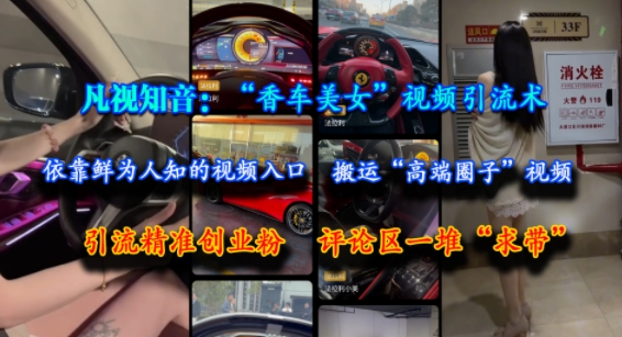 凡视知音：“香车美女”视频引流术，依靠鲜为人知的视频入口，搬运“高端圈子”视频，引流精准创业粉，评论区一堆“求带”-心语项目网
