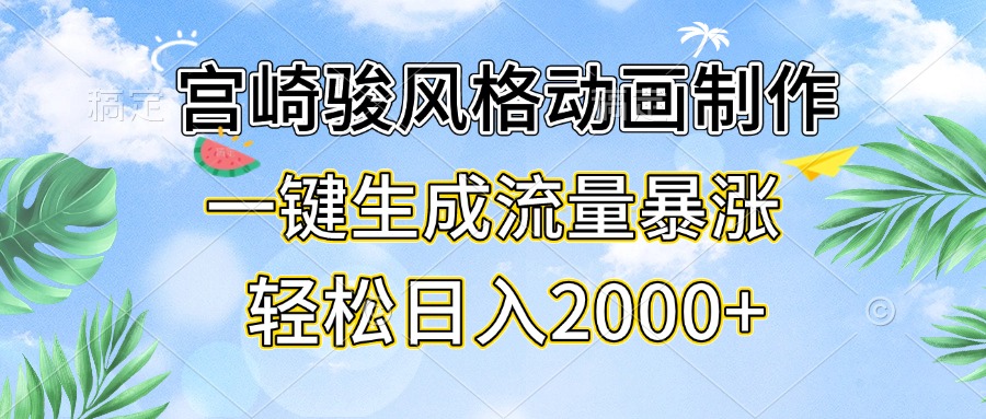 宫崎骏风格动画制作，一键生成流量暴涨，轻松日入2000+-心语项目网