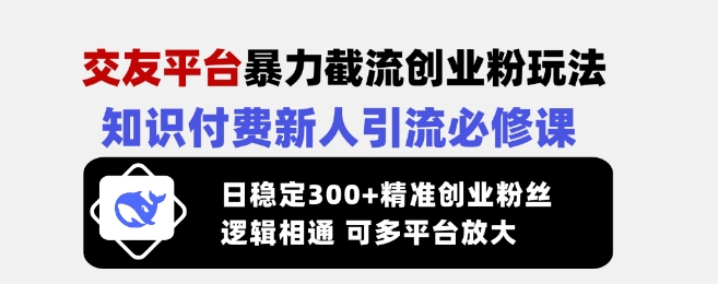 交友平台暴力截流创业粉玩法，知识付费新人引流必修课，日稳定300+精准创业粉丝，逻辑相通可多平台放大-心语项目网