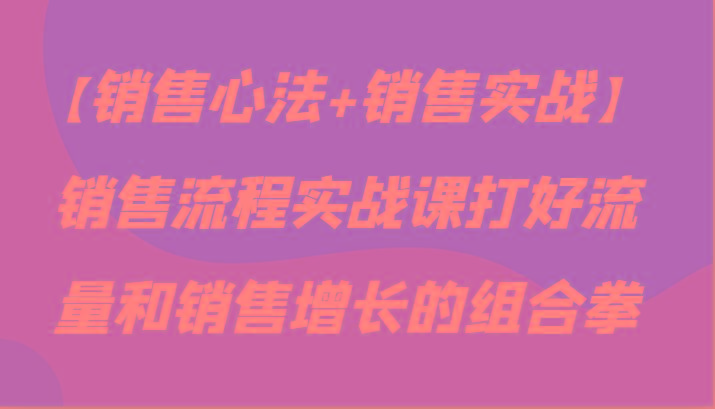 【销售心法+销售实战】销售流程实战课打好流量和销售增长的组合拳-心语项目网