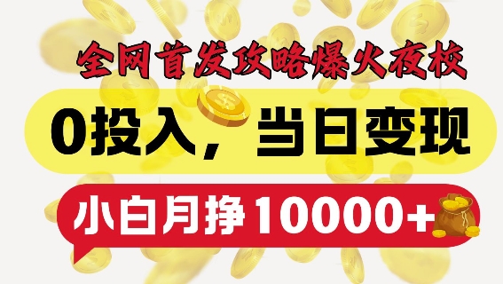 全网首发爆火夜校，0投入，当日变现，小白轻松月入1w+【揭秘】-心语项目网