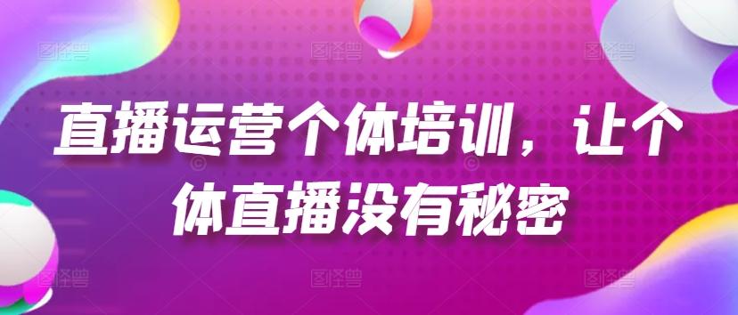 直播运营个体培训，让个体直播没有秘密，起号、货源、单品打爆、投流等玩法-心语项目网