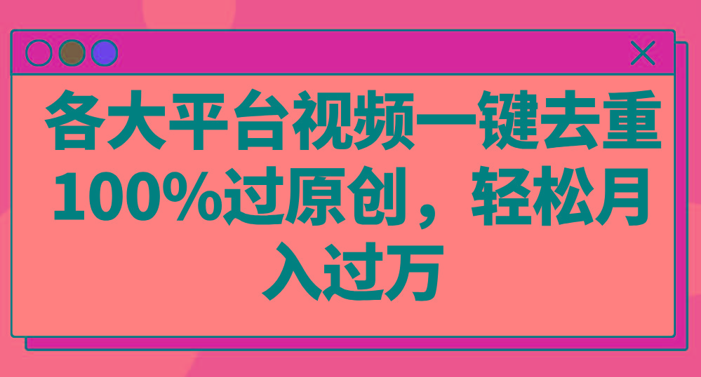 各大平台视频一键去重，100%过原创，轻松月入过万！-心语项目网