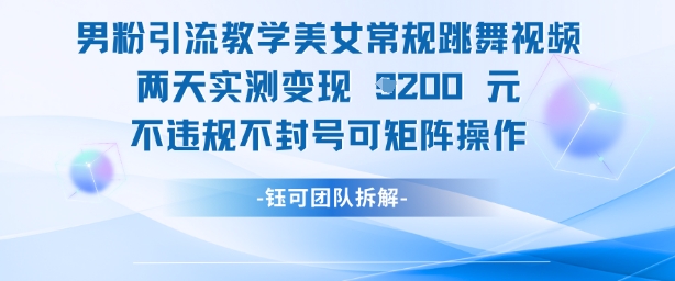男粉引流教学美女常规跳舞视频两天实测变现1k+，不违规不封号可矩阵操作-心语项目网