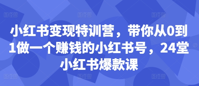 小红书变现特训营，带你从0到1做一个赚钱的小红书号，24堂小红书爆款课-心语项目网