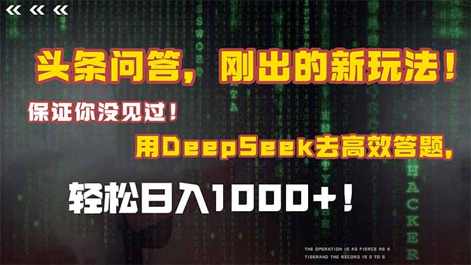 头条问答，刚出的新玩法！保证你没见过！结合Deepseek高效答题，日入1000+-心语项目网