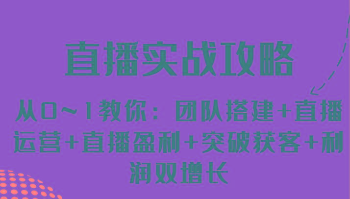 直播实战攻略 从0~1教你：团队搭建+直播运营+直播盈利+突破获客+利润双增长-心语项目网