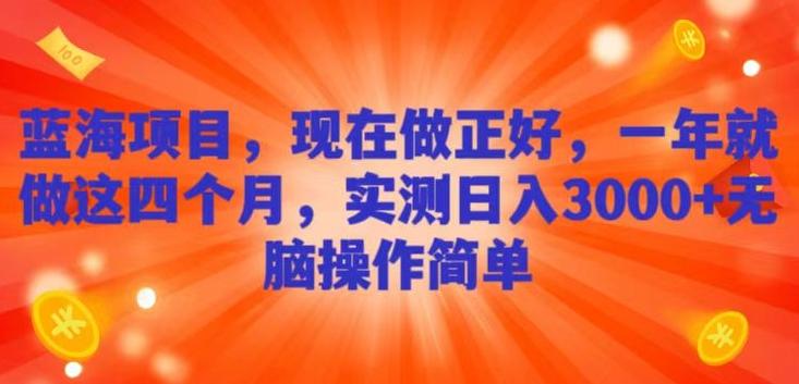 蓝海项目，现在做正好，一年就做这4个月，实测日入3000+，无脑简单操作-心语项目网