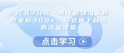 小红书3分钟一条作品精准引流创业粉300+，打造属于自己的流量帝国-心语项目网