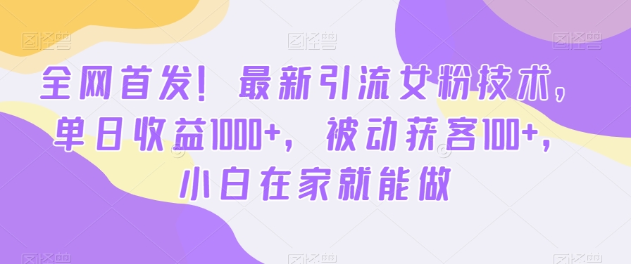 全网首发！最新引流女粉技术，单日收益1000+，被动获客100+，小白在家就能做【揭秘】-心语项目网