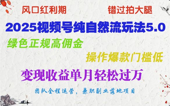 2025视频号纯自然流玩法5.0,绿色正规高佣金,操作爆款门槛低,变现收益单月轻松过万-心语项目网