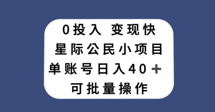 0投入，变现快，星际公民小项目，单账号一天收益40+，可批量操作-心语项目网