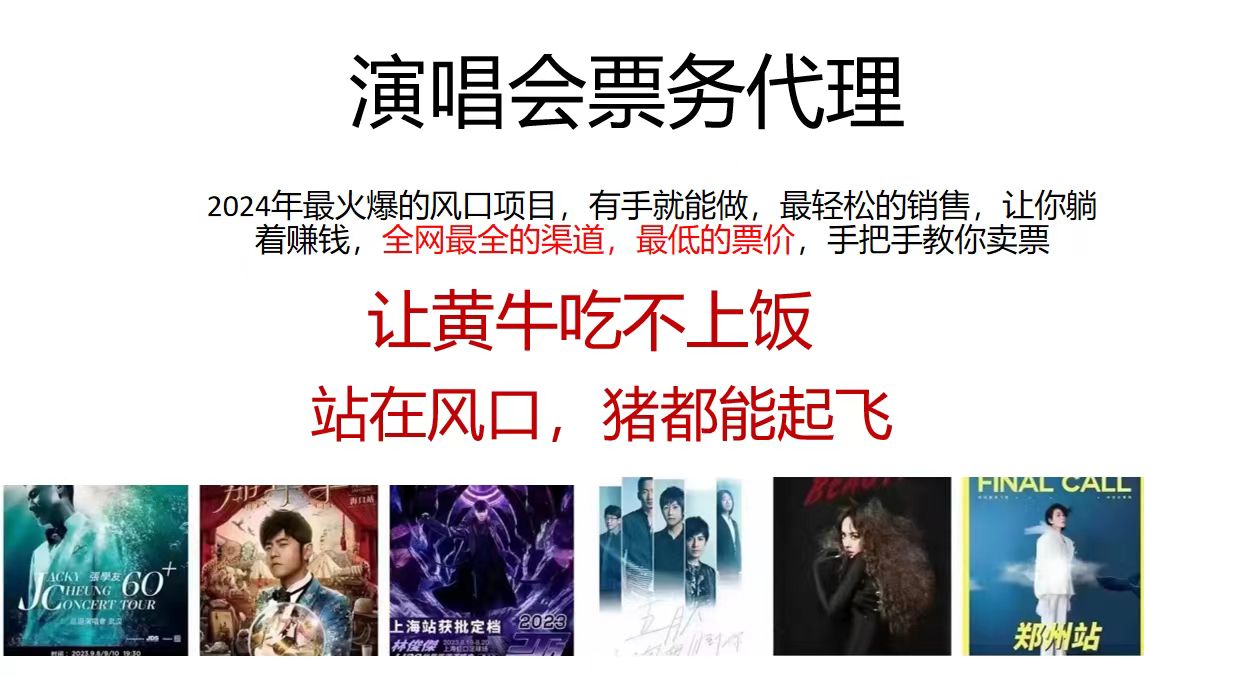 演唱会票务代理，2024年最火爆风口项目，全网最低的票价，小白一分钟上手日入2000+-心语项目网