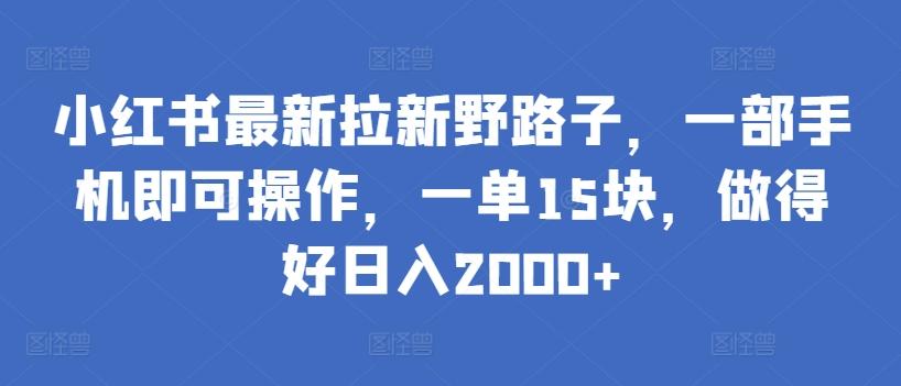 小红书最新拉新野路子，一部手机即可操作，一单15块，做得好日入2000+【揭秘】-心语项目网