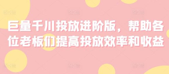 巨量千川投放进阶版，帮助各位老板们提高投放效率和收益-心语项目网